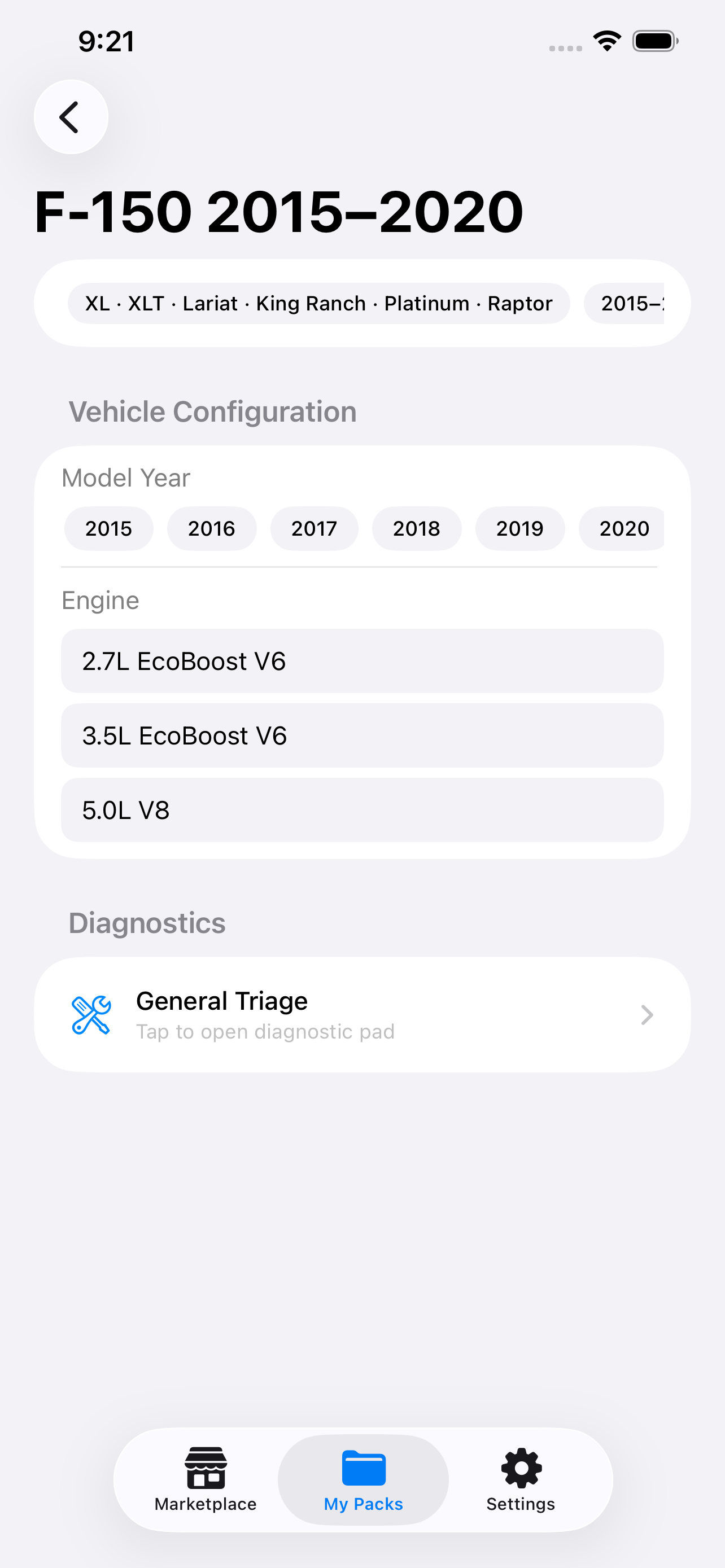 Vehicle diagnostic pack