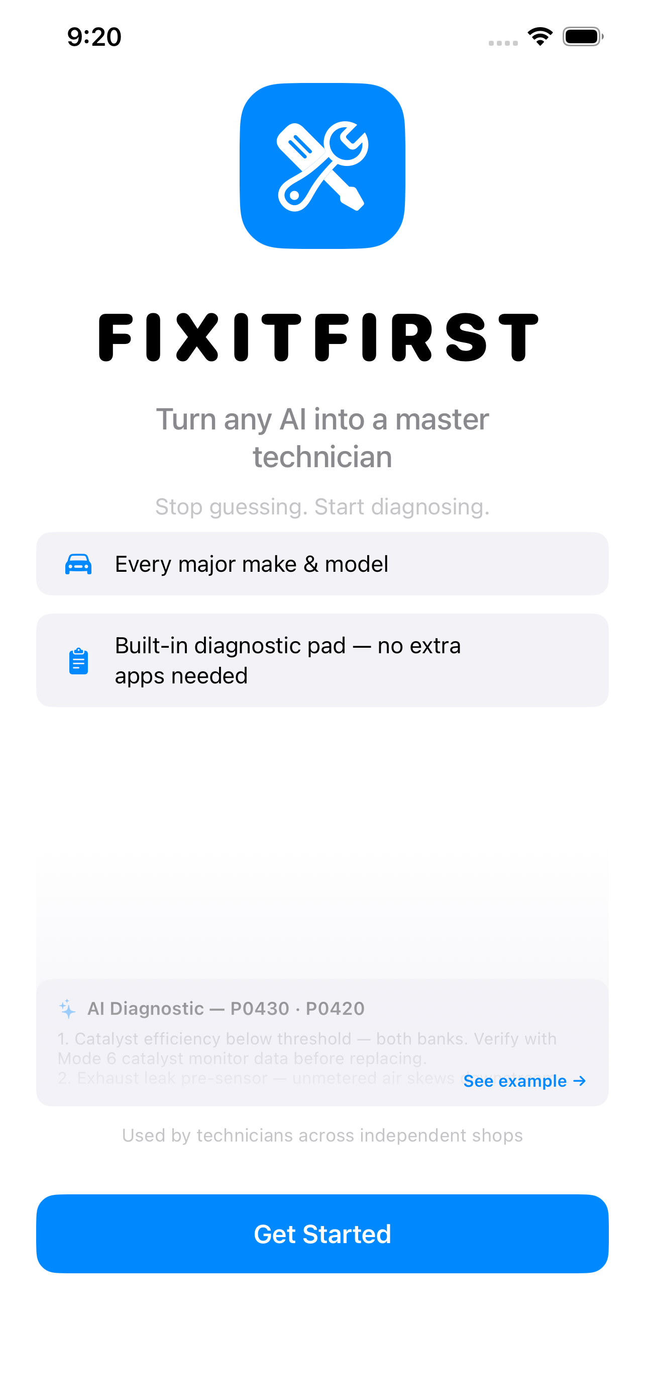 FixitFirst home screen